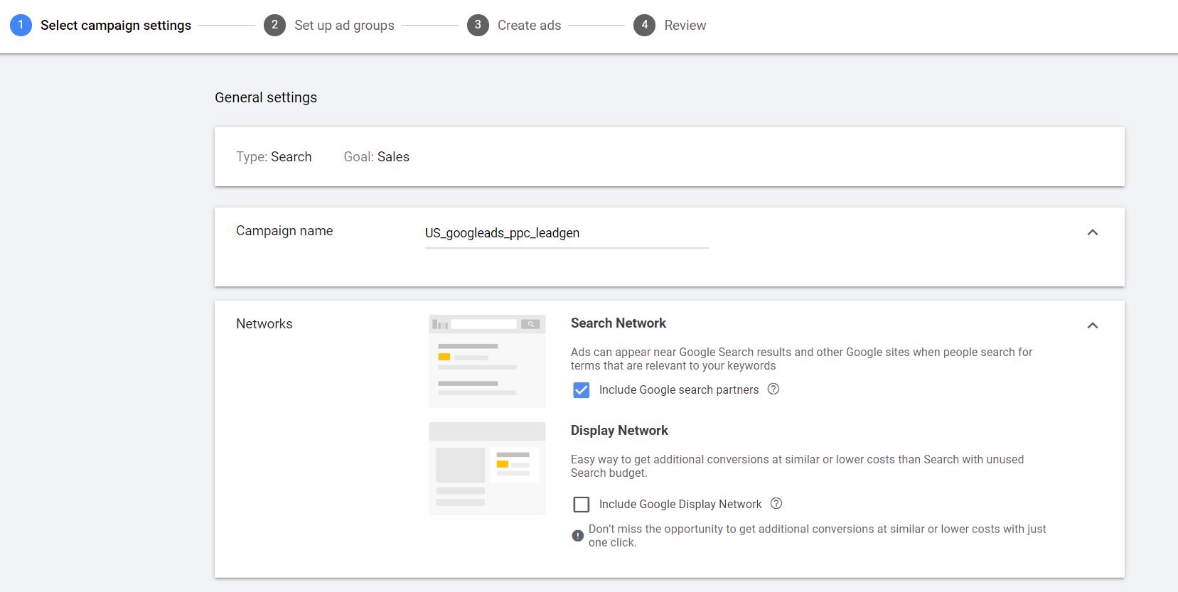 Choose your campaign name and networks